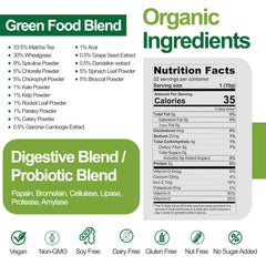 Teami Organic Super Greens tub label communicates non-GMO and sugar-free formulation