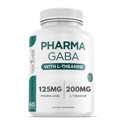 Teaveli Pharma GABA bottle front, suggesting calm focus for daily routines.
