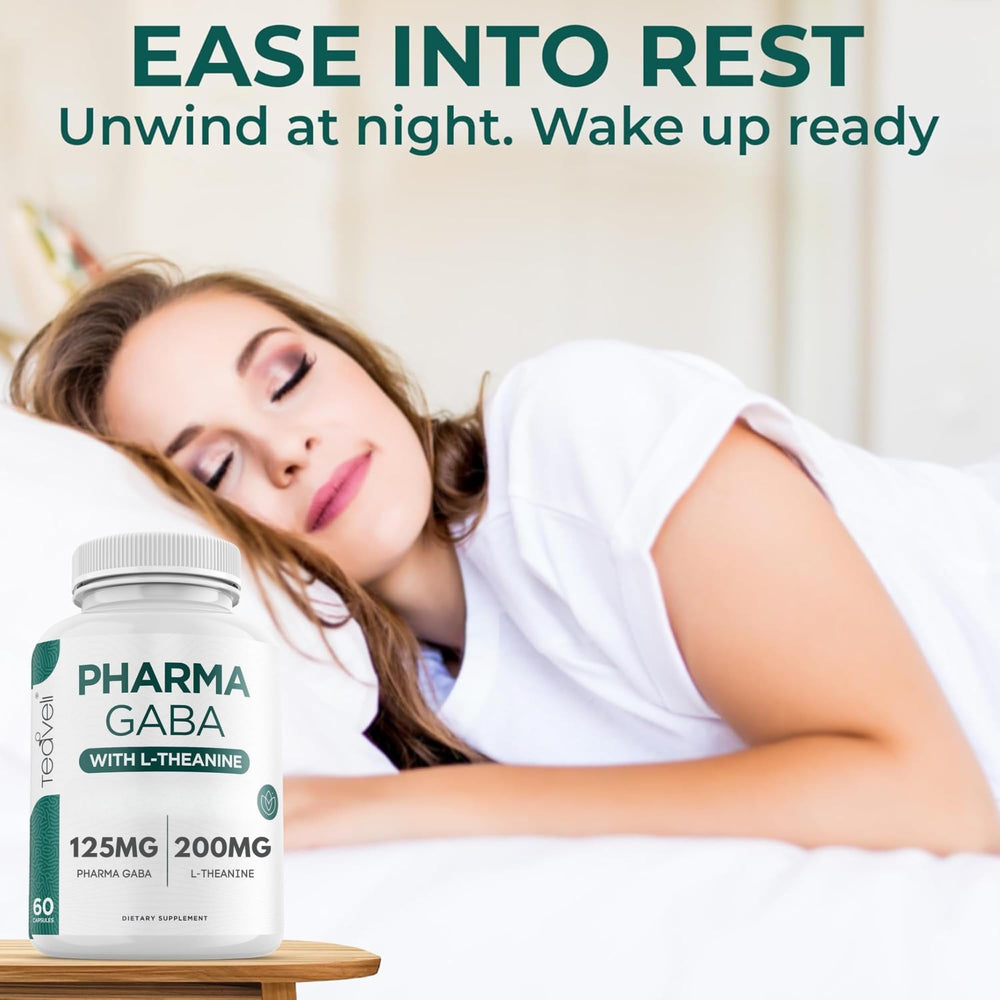 Teaveli Pharma GABA package highlights clean label pills for focused productivity.