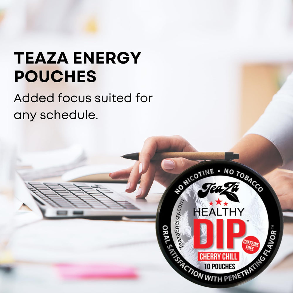 TeaZa Bolsas de Energía Cereza Chill contenido, aroma vigorizante para momentos de estrés.