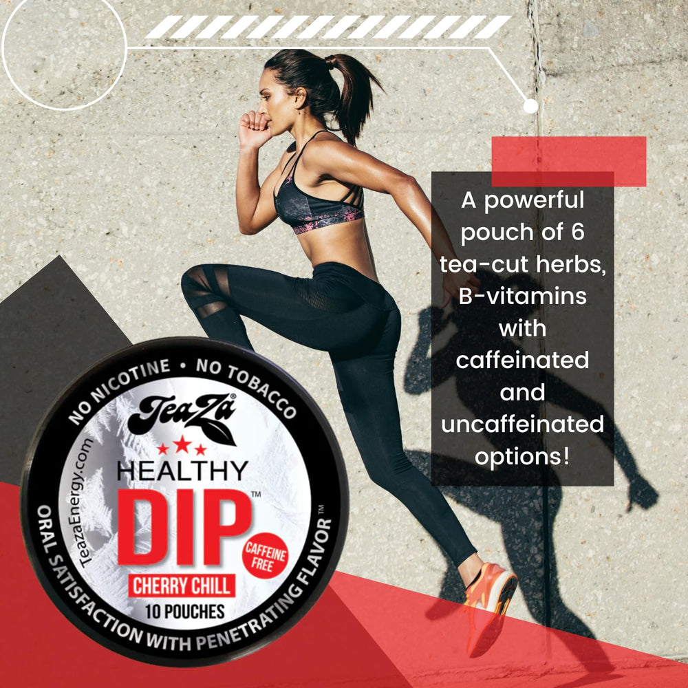 TeaZa Bolsas de Energía Cereza Chill frente, formato práctico para retención de sabor.