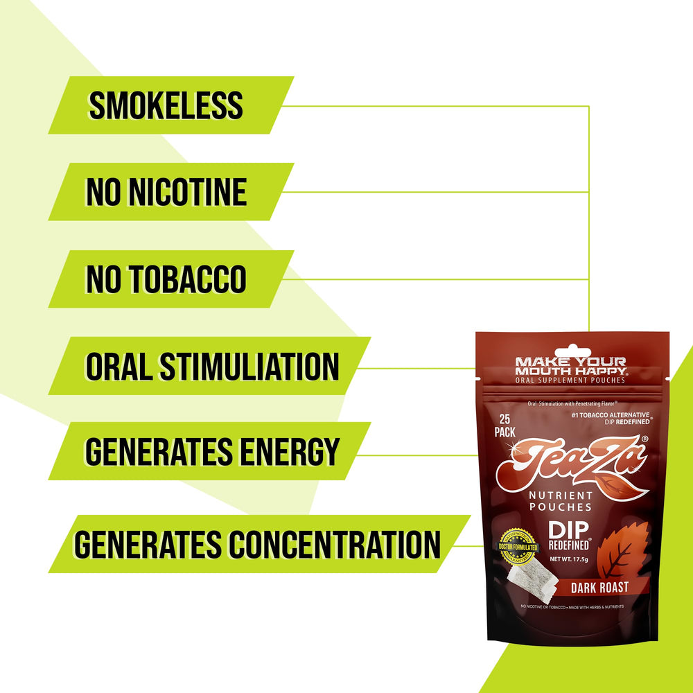 TeaZa Energy Coffee Pouch pack dispensed for easy pop-and-go use