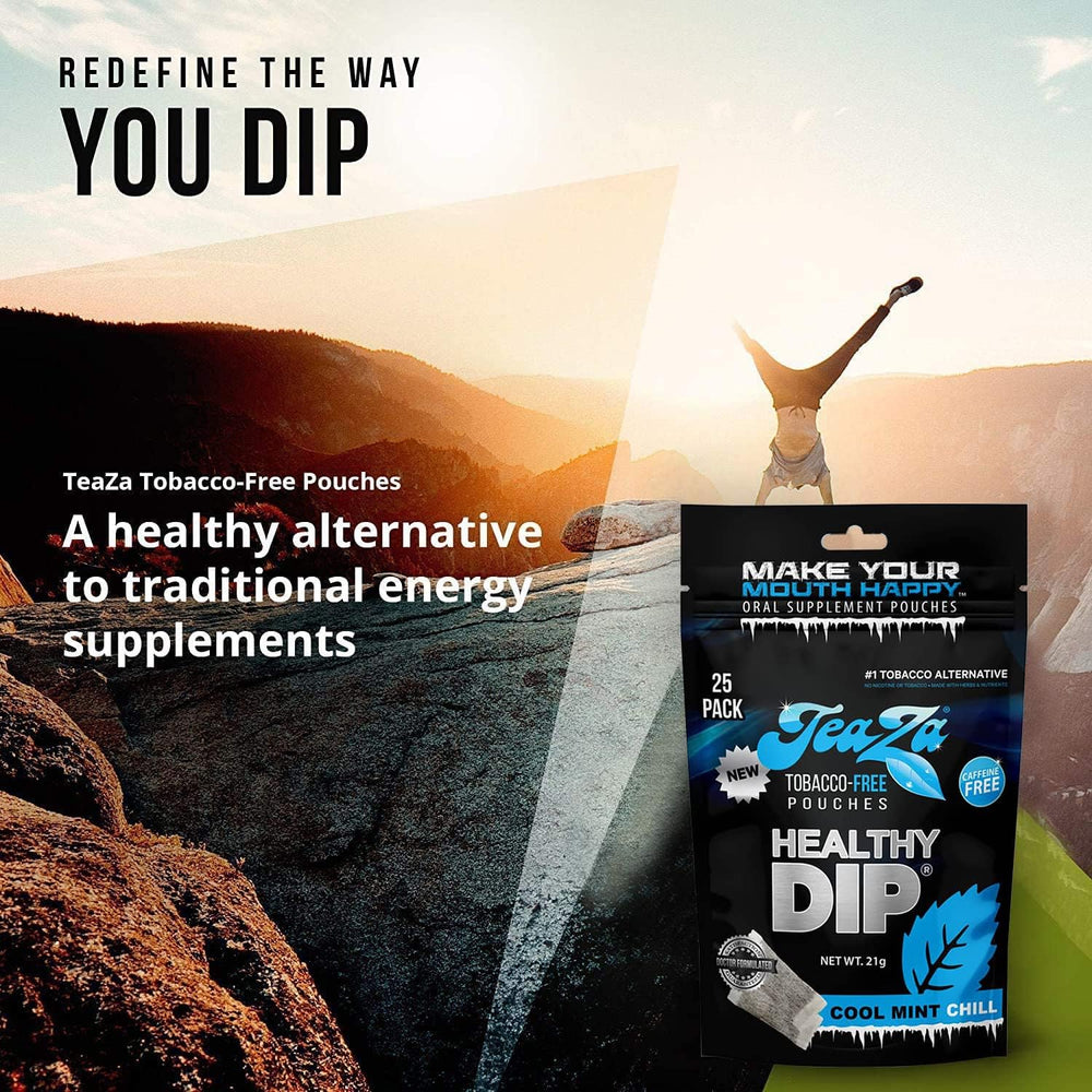 TeaZa Cool Mint Chill pouch can be dropped in water to brew a mint tea.