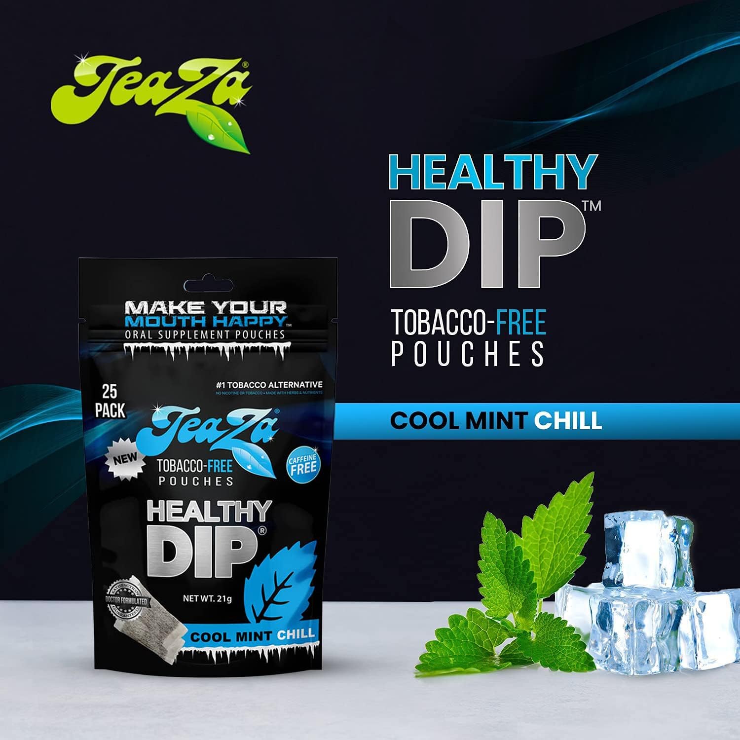 TeaZa Cool Mint Chill pouch during breaks offers a minty boost.