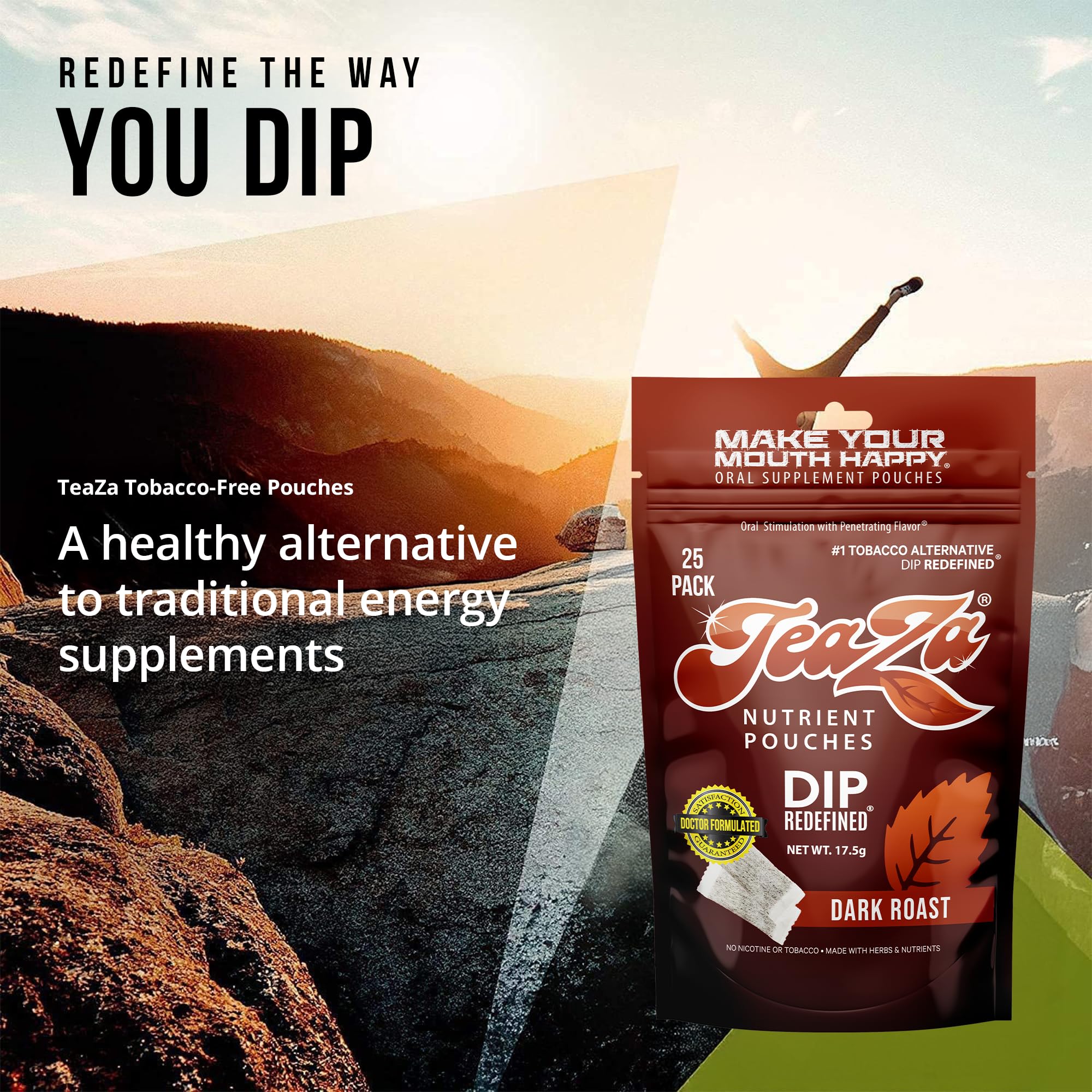 TeaZa Energy Herbs Green Tea Ginseng Pack closeup highlighting ingredients