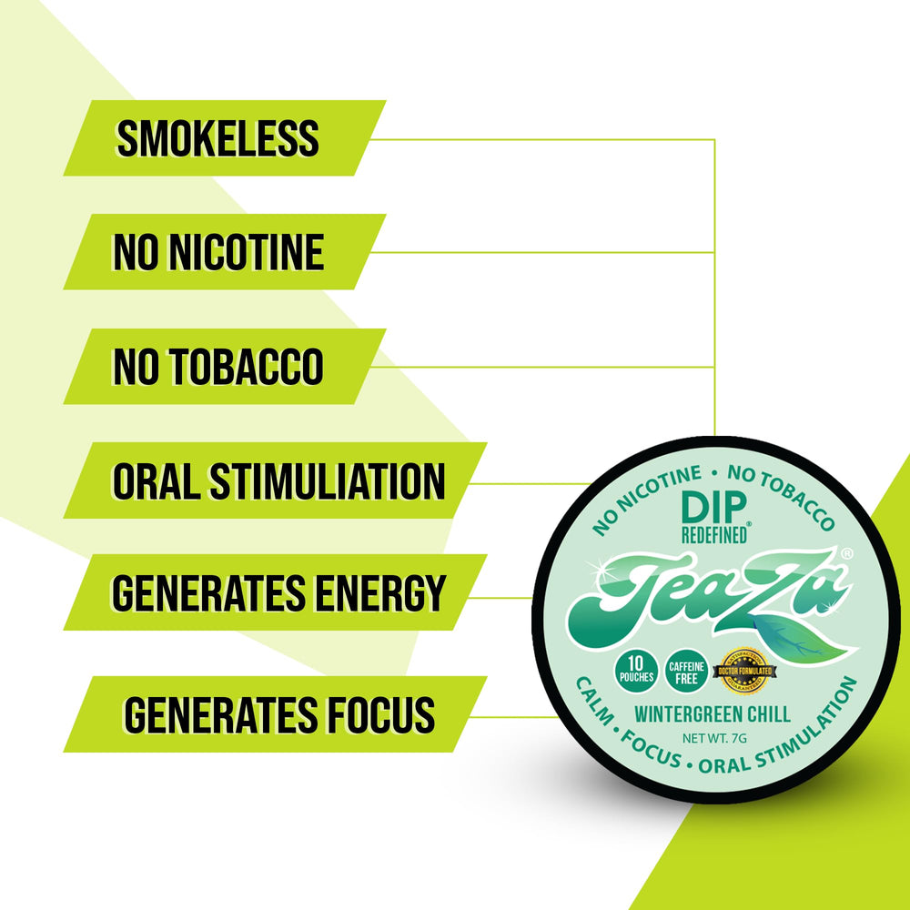 TeaZa Energy Pouches Wintergreen Chill, estilo de vida con sabor mentolado.