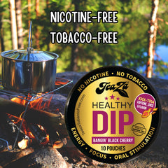 TeaZa Bangin' Black Cherry pouches placed between lip and gum for steady energy.