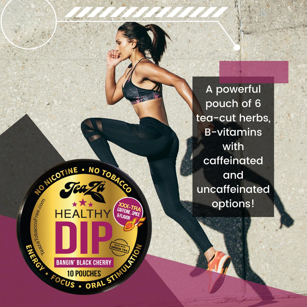 TeaZa Bangin' Black Cherry pouches dissolving in water to create a smooth tea.