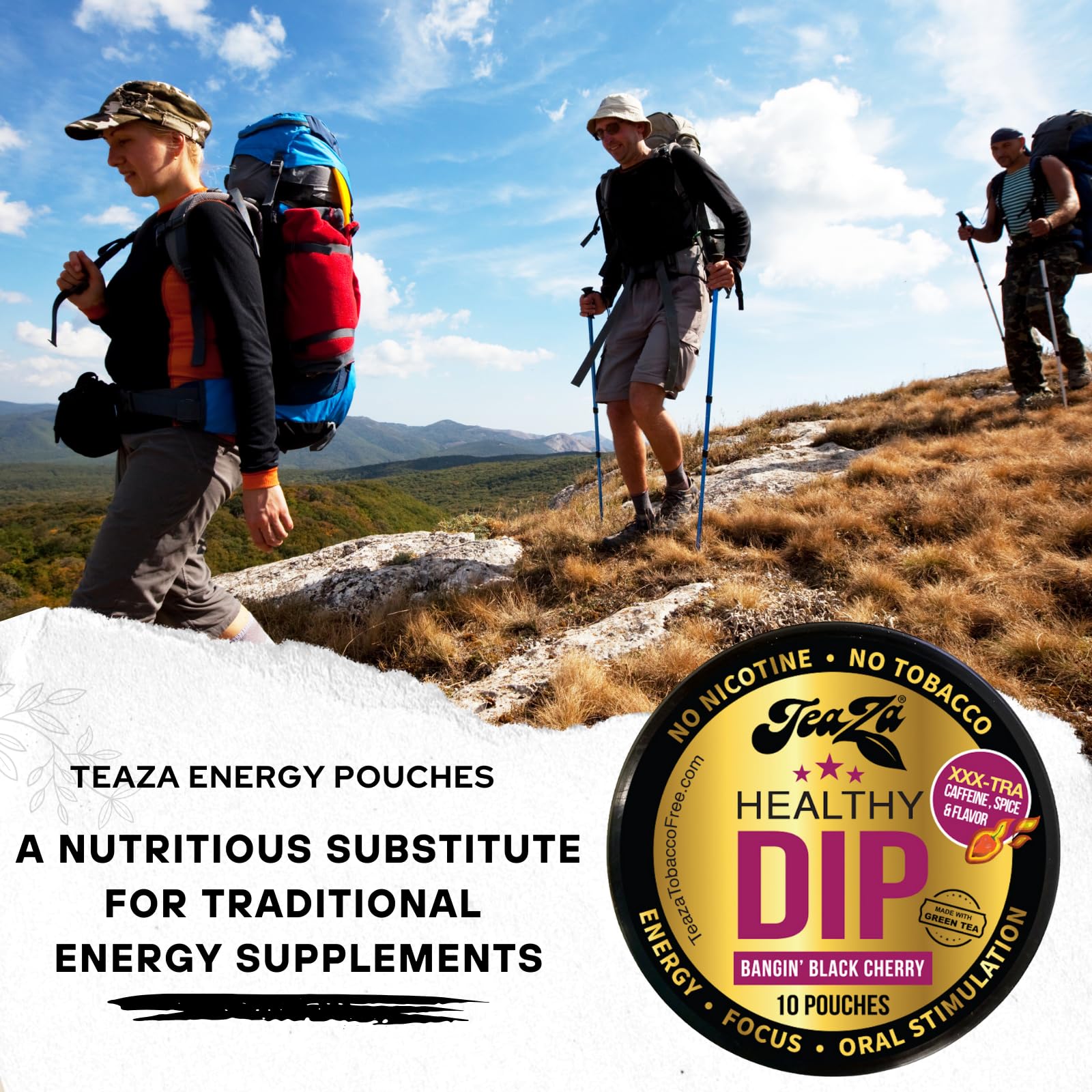 TeaZa Bangin' Black Cherry ingredients include green tea and B-vitamins for natural energy.