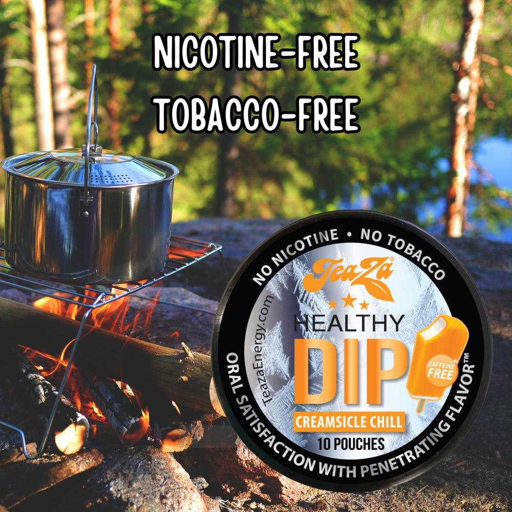 TeaZa Energy Pouches Creamsicle Chill in-mouth use for hours of flavor.