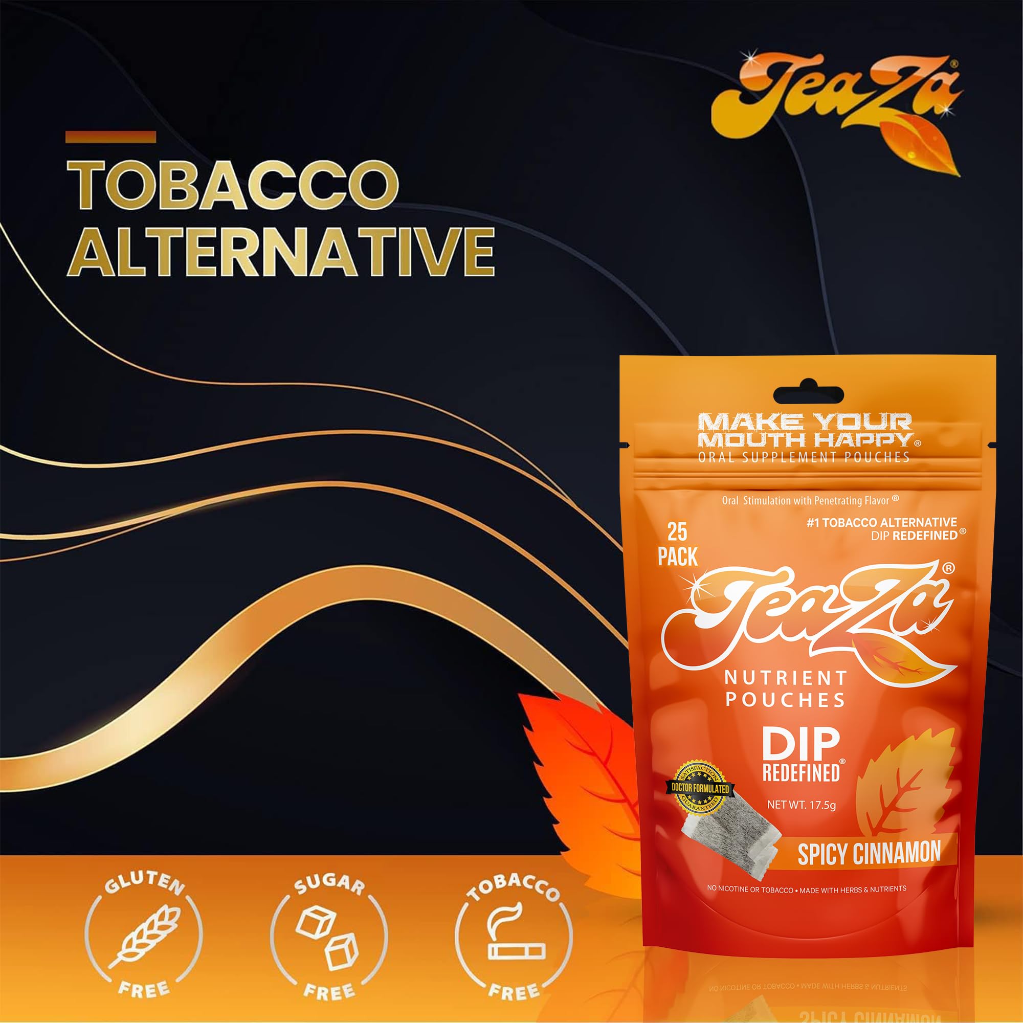 TeaZa Energy Pouches: etiqueta clara, sin gluten y apto para veganos