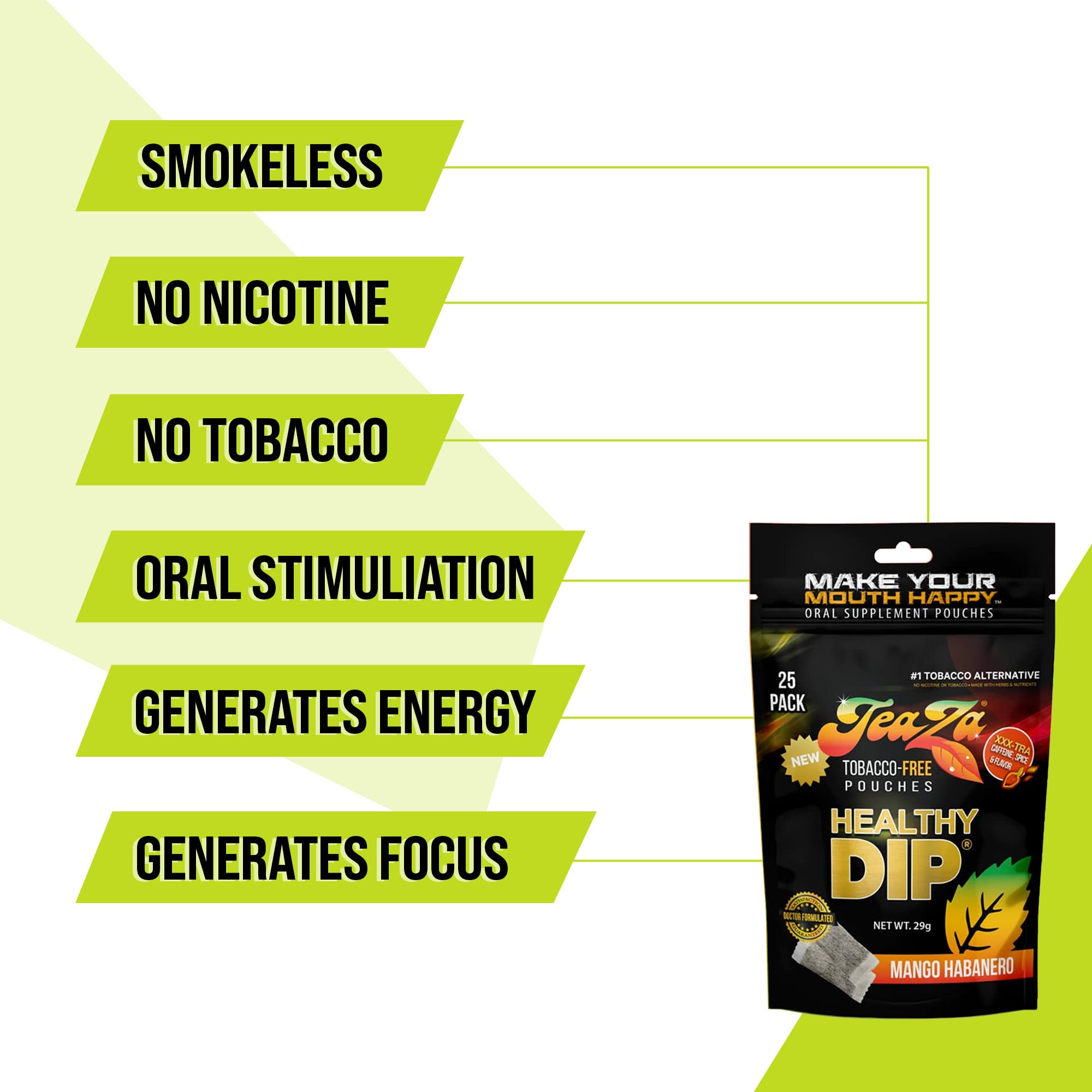 TeaZa Energy Mango Habanero pouch close-up, tropical heat with mango sweetness