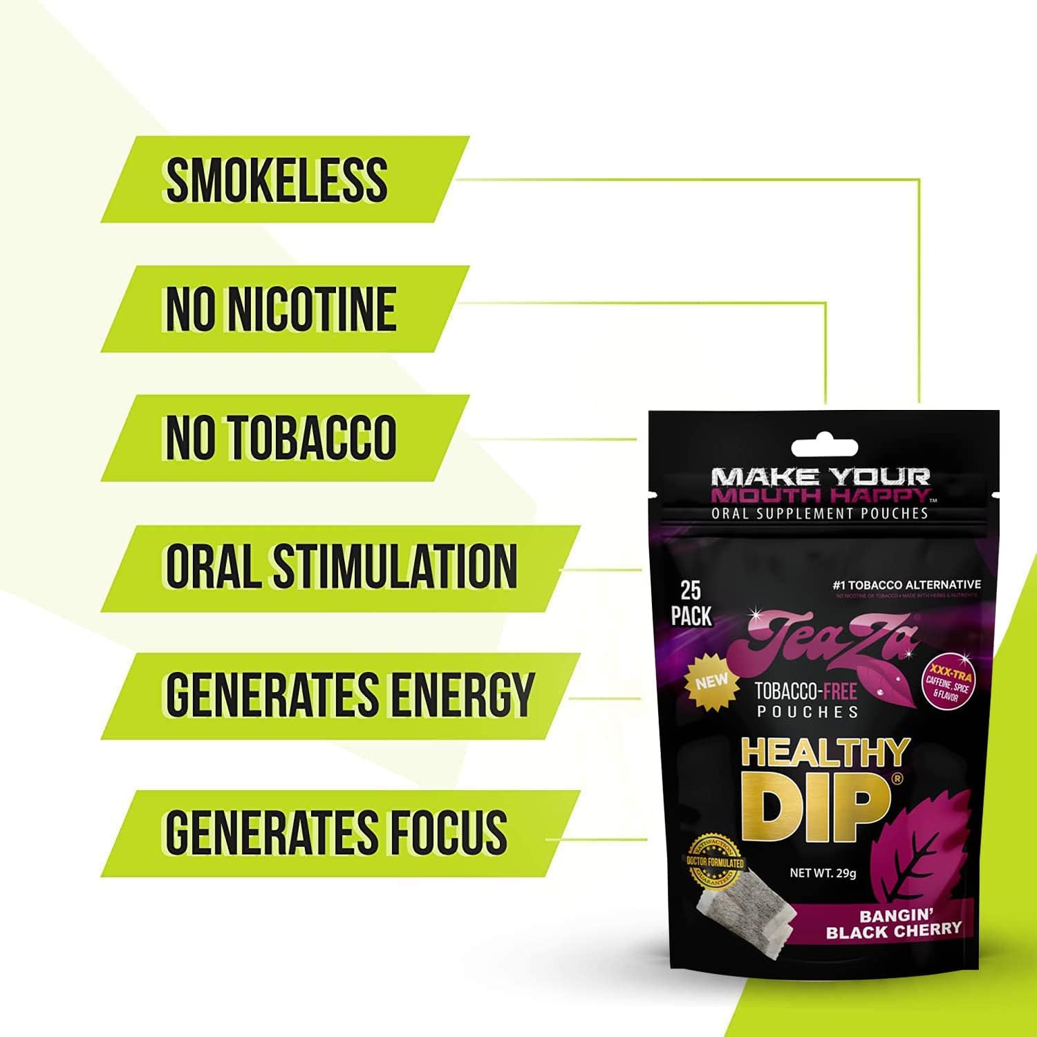 TeaZa energy pouches pack shown for on-the-go use.