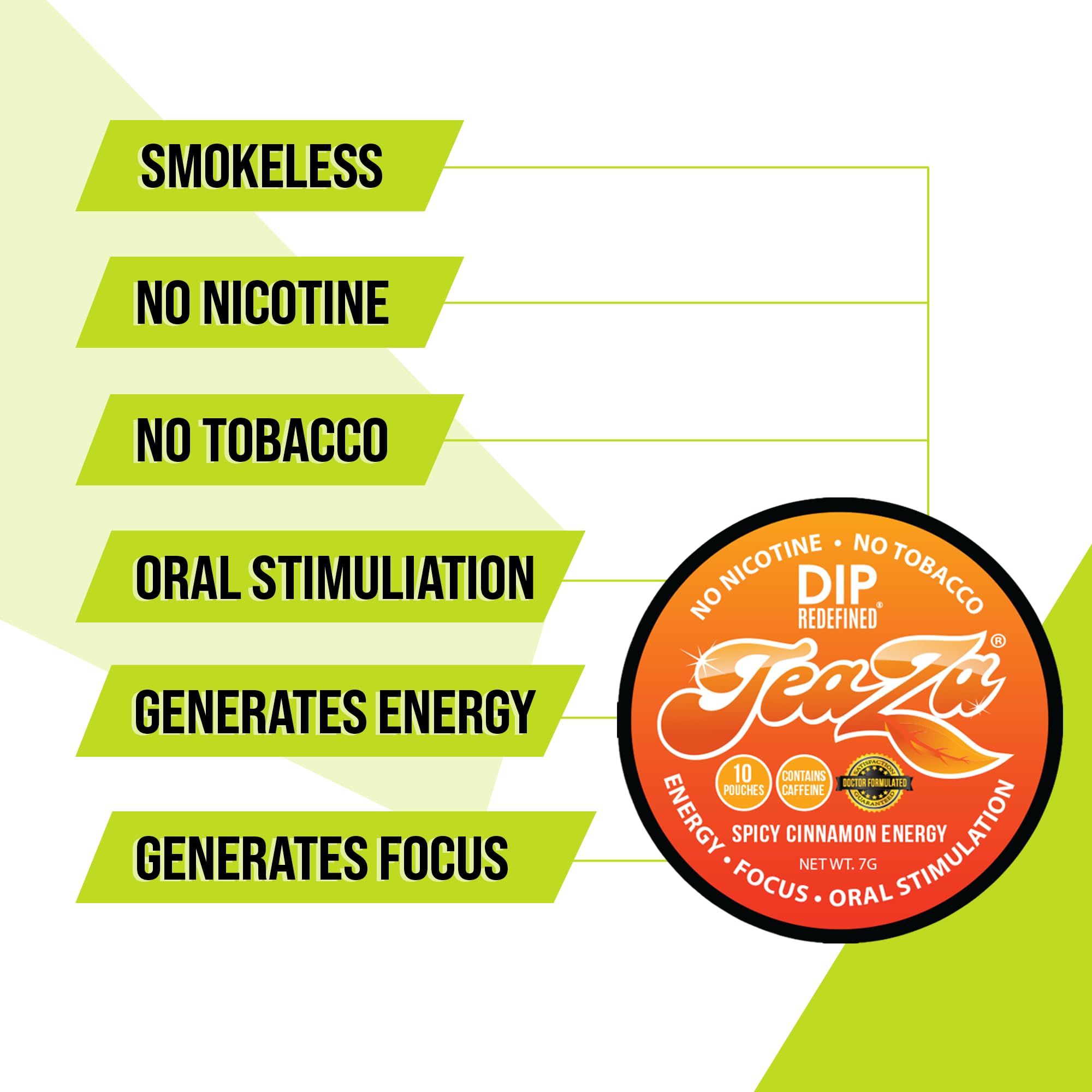 TeaZa green tea energy blend pouch highlights natural energy without calories.