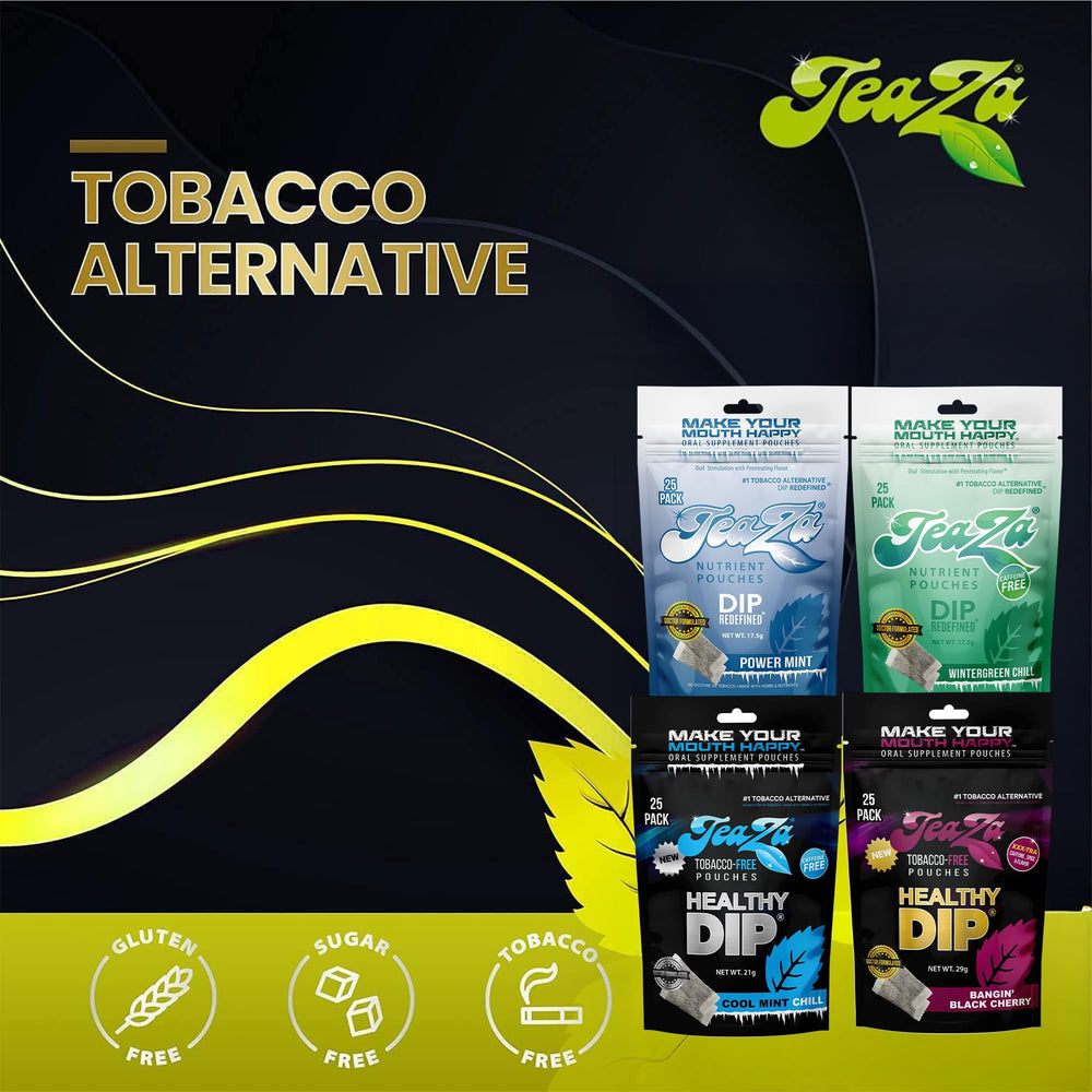TeaZa Herbal Energy Pouch Cool Mint, smooth refreshment for quick boosts.