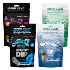 TeaZa Herbal Energy Pouch Power Mint pack on shelf, delivering clean energy for focused moments.