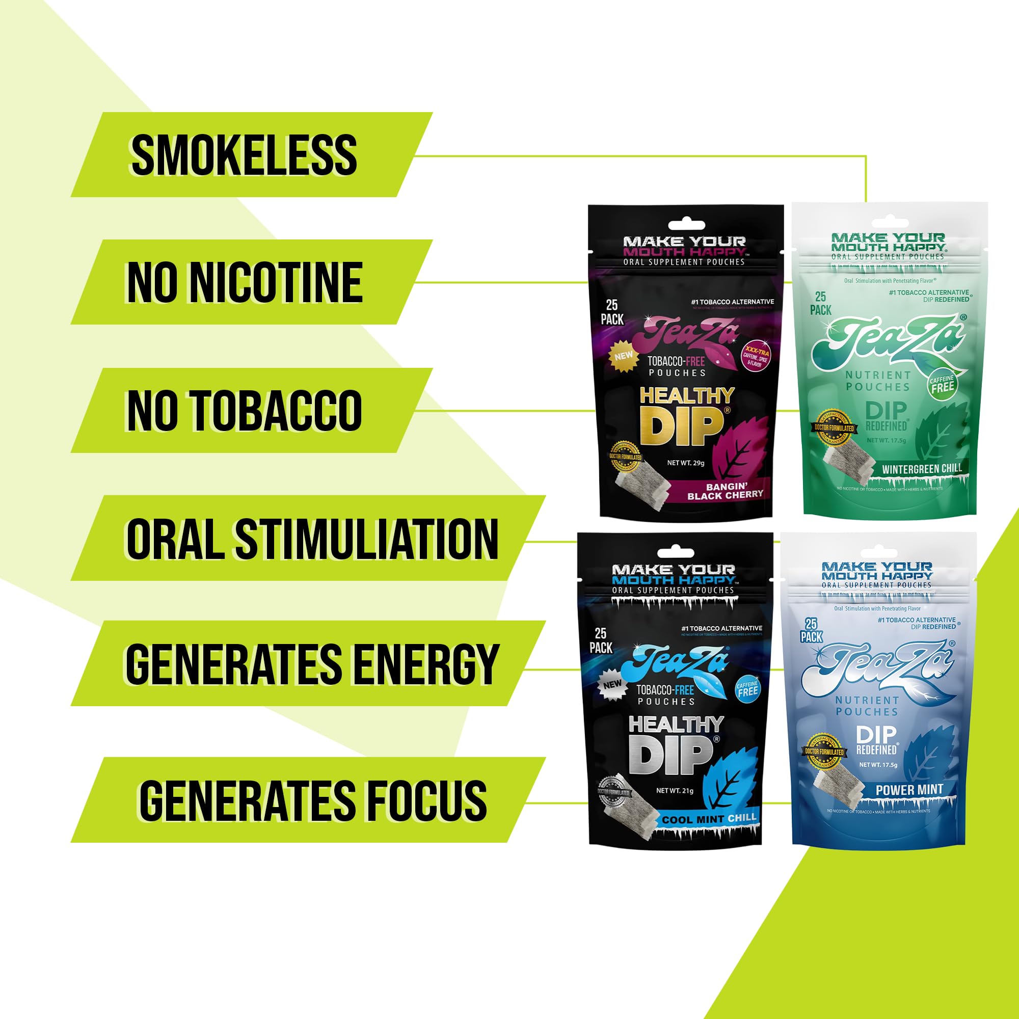 TeaZa Herbal Energy Pouch Wintergreen Chill, refreshing minty lift without crash.