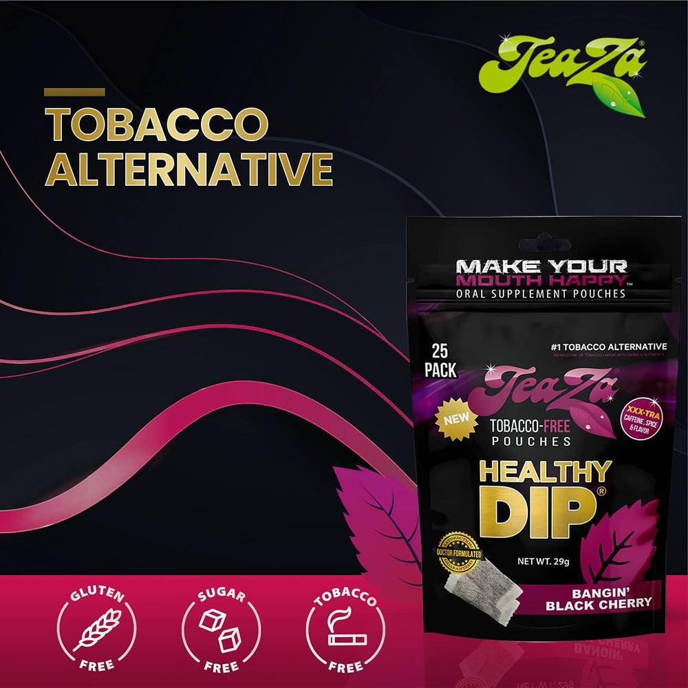 TeaZa packaging highlights tobacco-free, nicotine-free benefits for a healthier choice.