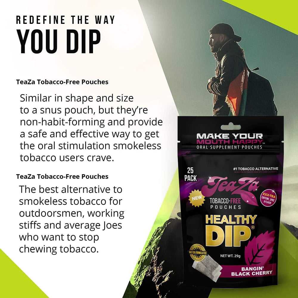 TeaZa pouch in mouth demonstrates easy pop for flavor burst.