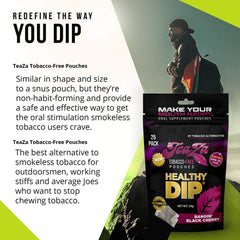 TeaZa pouch in mouth demonstrates easy pop for flavor burst.