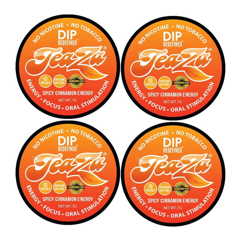 TeaZa Spicy Cinnamon pouch pack on shelf, bold flavor option for nicotine-free energy.