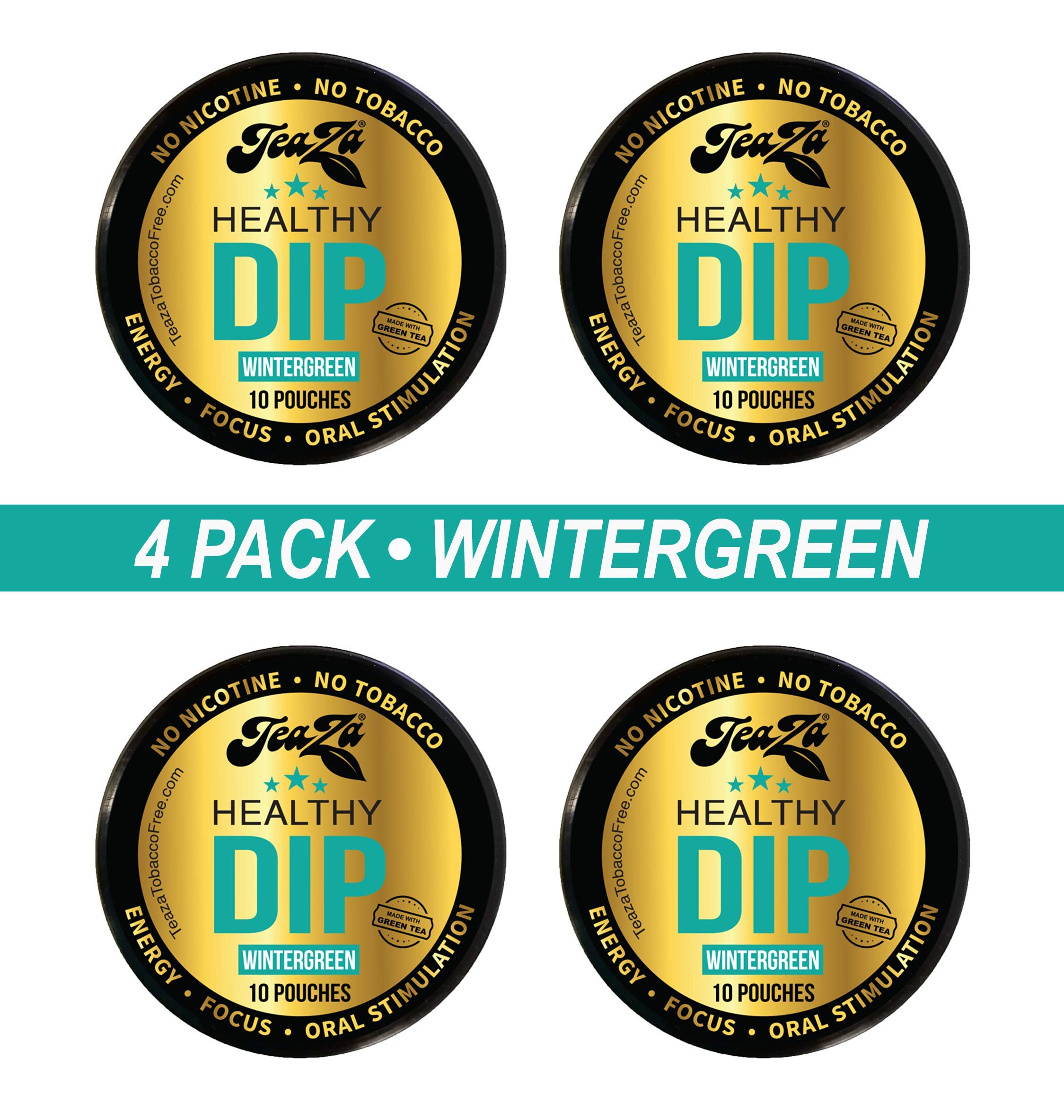 TeaZa Wintergreen energy pouches closeup shows mint aroma and energy boost.