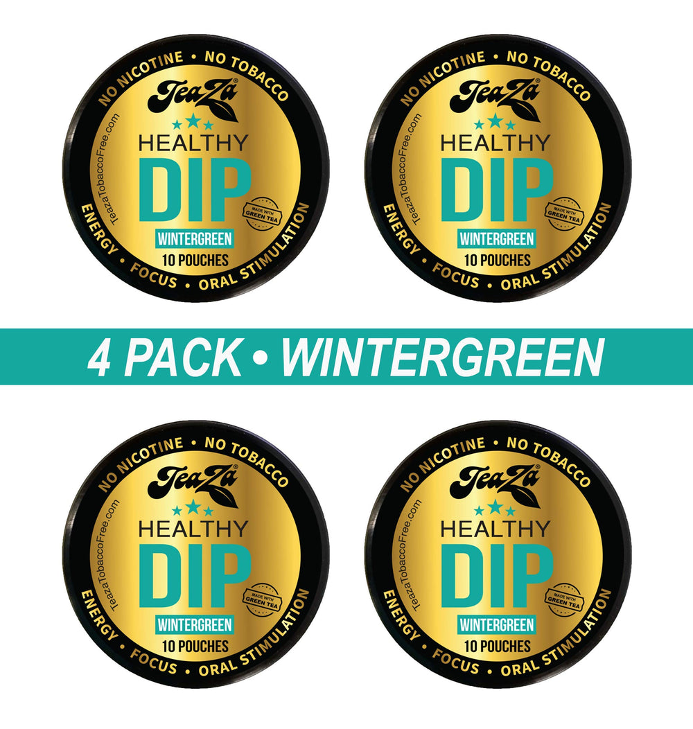TeaZa Wintergreen energy pouches closeup shows mint aroma and energy boost.