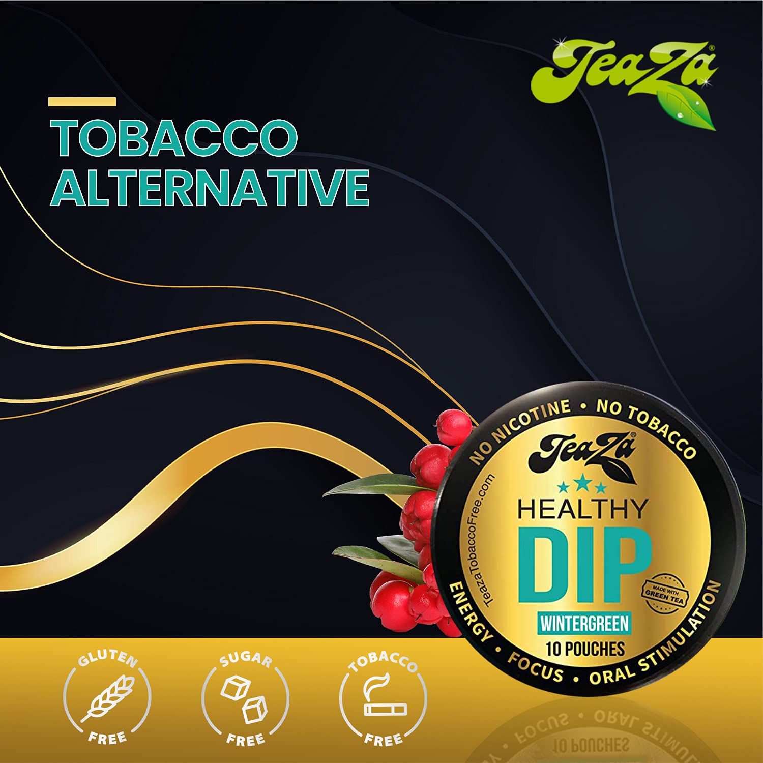 TeaZa Wintergreen four pack display emphasizes value and energy options.