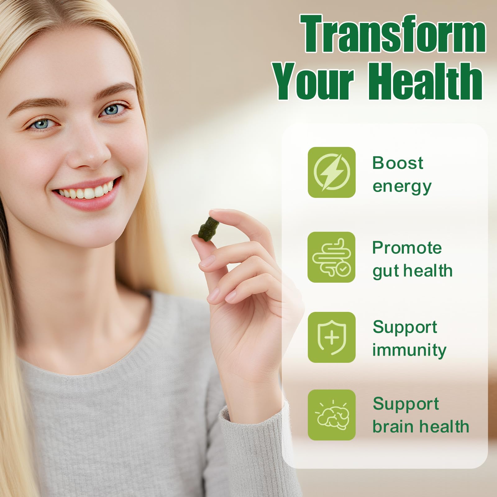 Tecepec Greens Daily Gummies bottle on a breakfast setup for daily wellness.