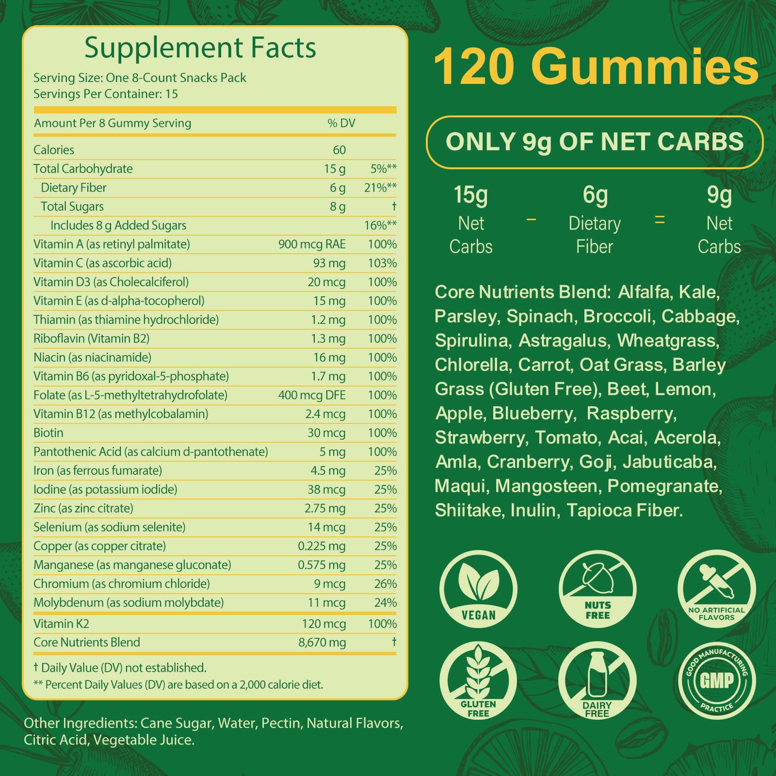 Tecepec Greens Daily Gummies with fruits and vegetables blend for broad nutrition.
