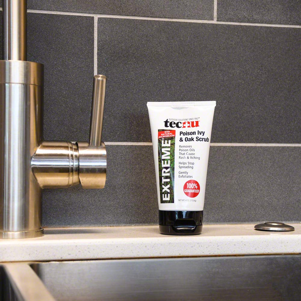 Pack of two Tecnu Extreme Poison Ivy & Oak Scrub bottles for rash management.