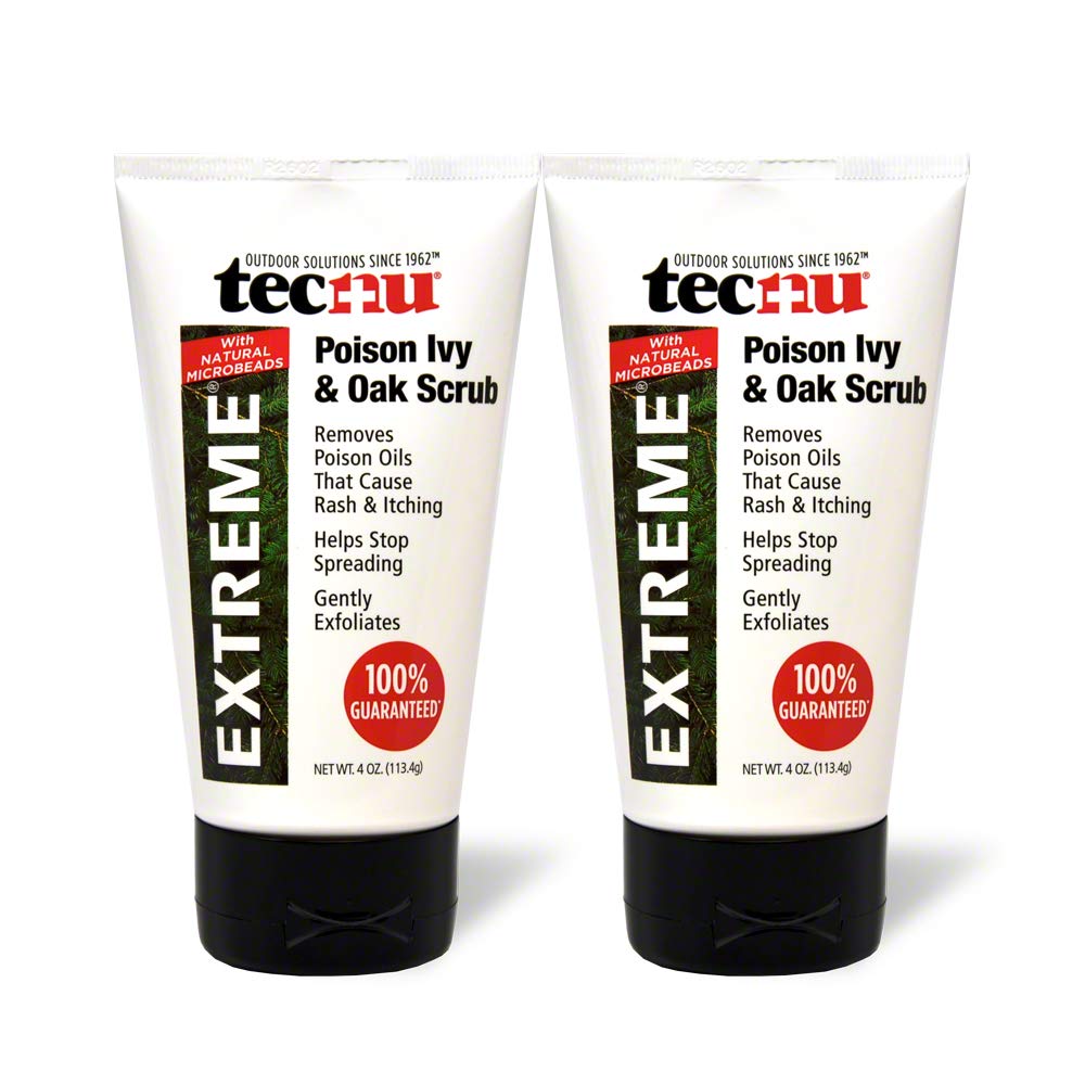 Tecnu Extreme Poison Ivy & Oak Scrub tube in shower for toxin removal and itch relief.