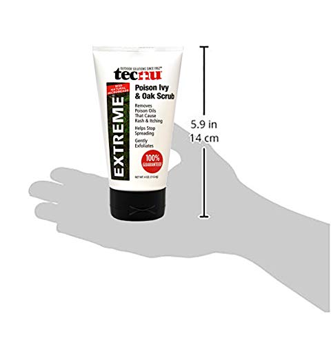 Tecnu Extreme Scrub shown in outdoor activity kit for rash relief.