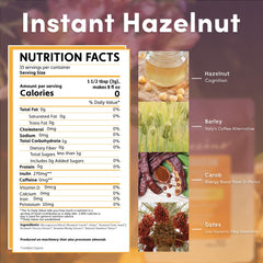 Teeccino Hazelnut Instant cup steaming, hot beverage option that fits any time of day.