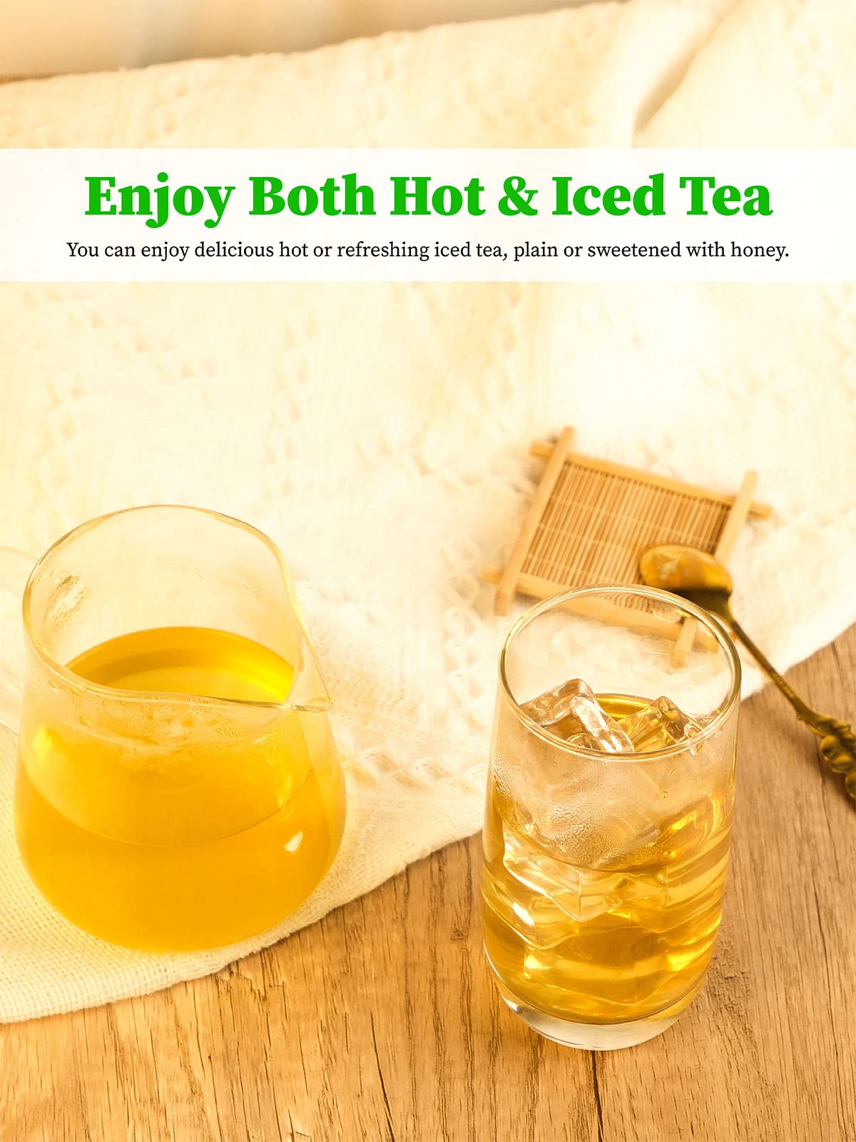 TeeLux compostable tea bags with non-GMO plant fiber packaging.