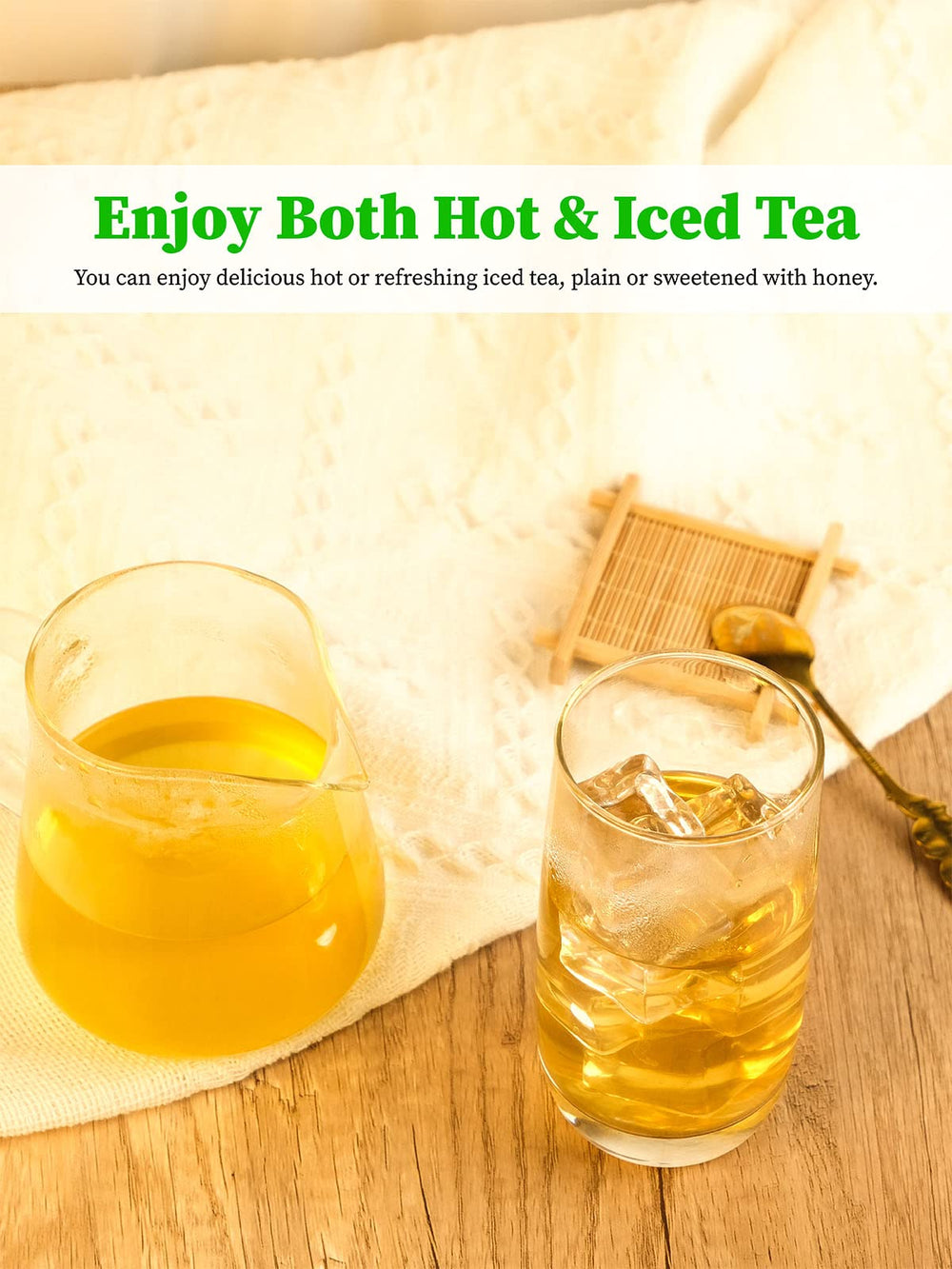TeeLux compostable tea bags with non-GMO plant fiber packaging.