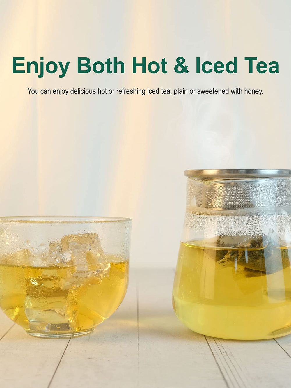 TeeLux green tea bags no-string design reduces waste and mess during brewing.