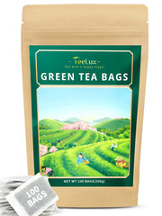 TeeLux Green Tea Bags package showing eco-friendly 100-count box for everyday use.