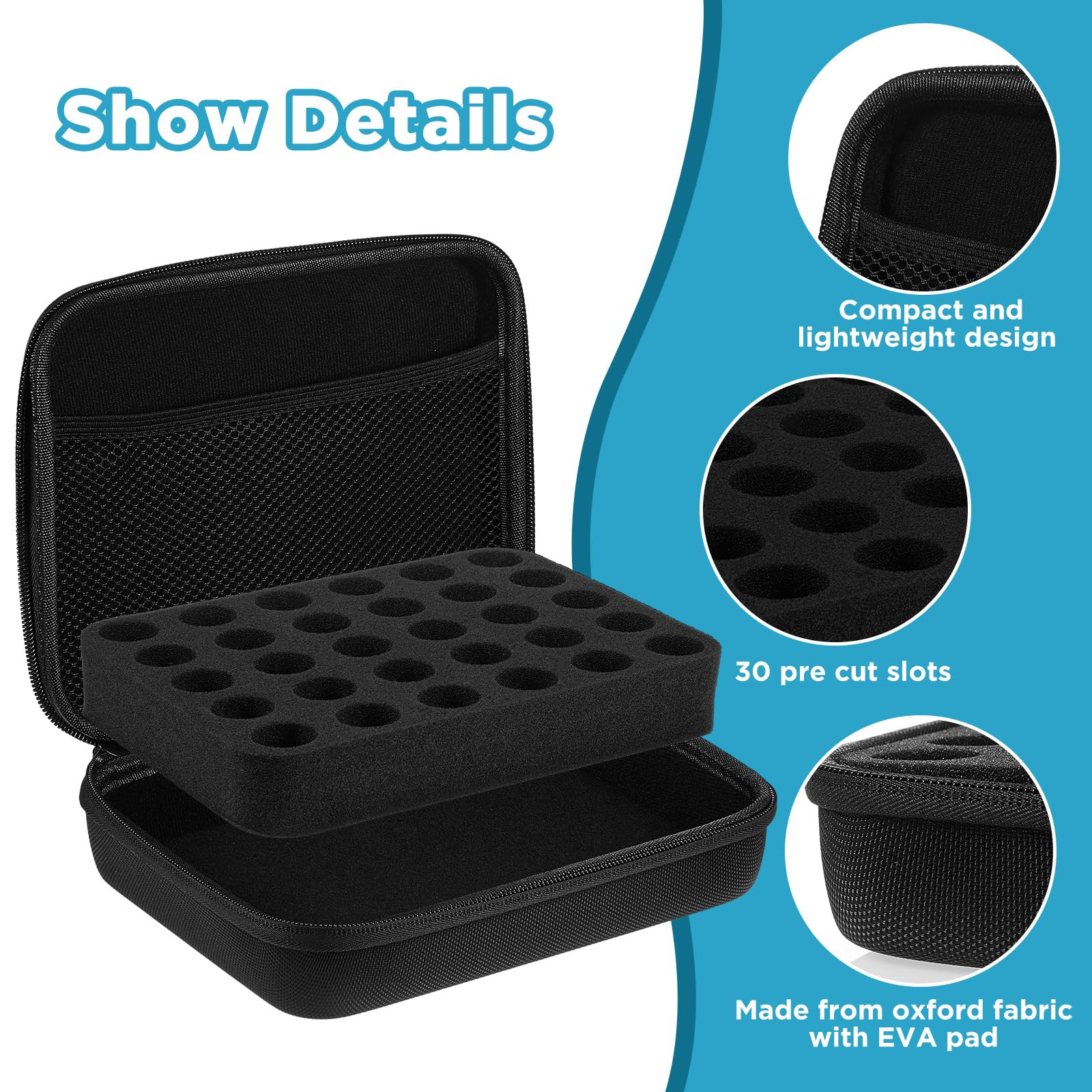 Interior view of Teenyyou case with 30-slot layout for vials