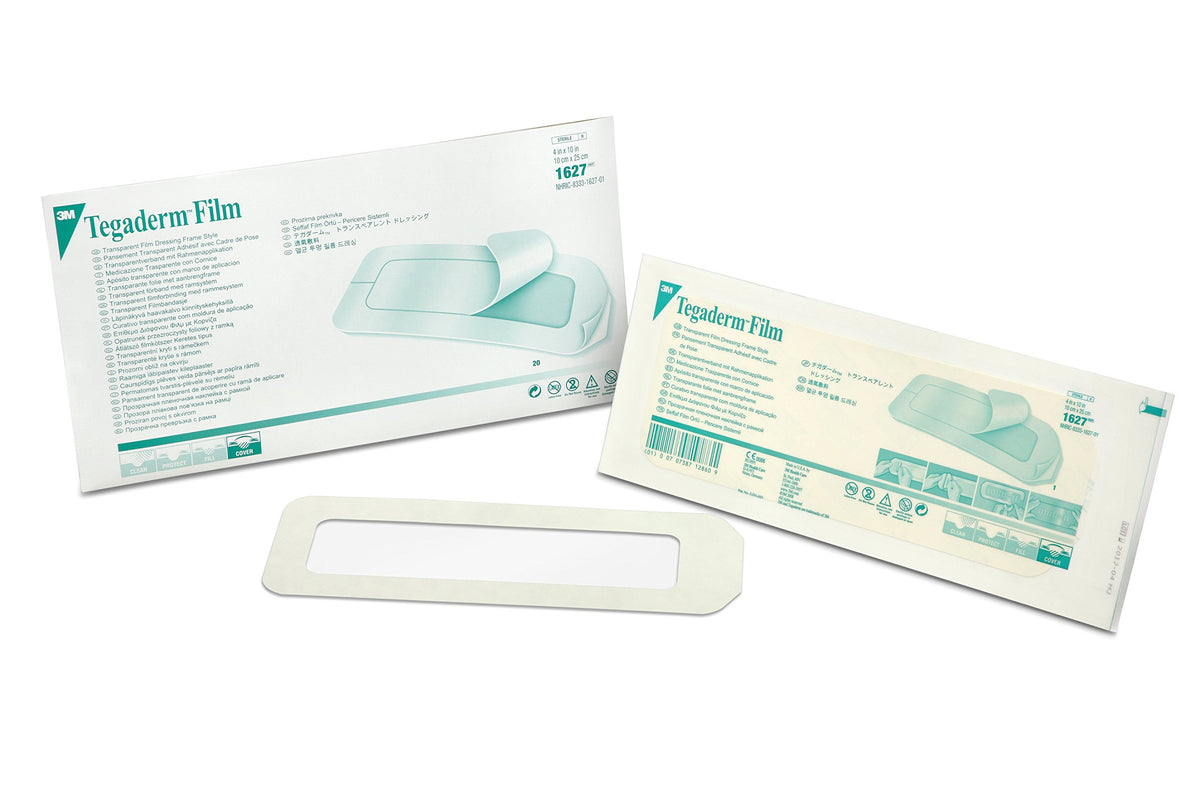 Tegaderm transparent film frame 1627 cut-to-shape provides precise wound protection.
