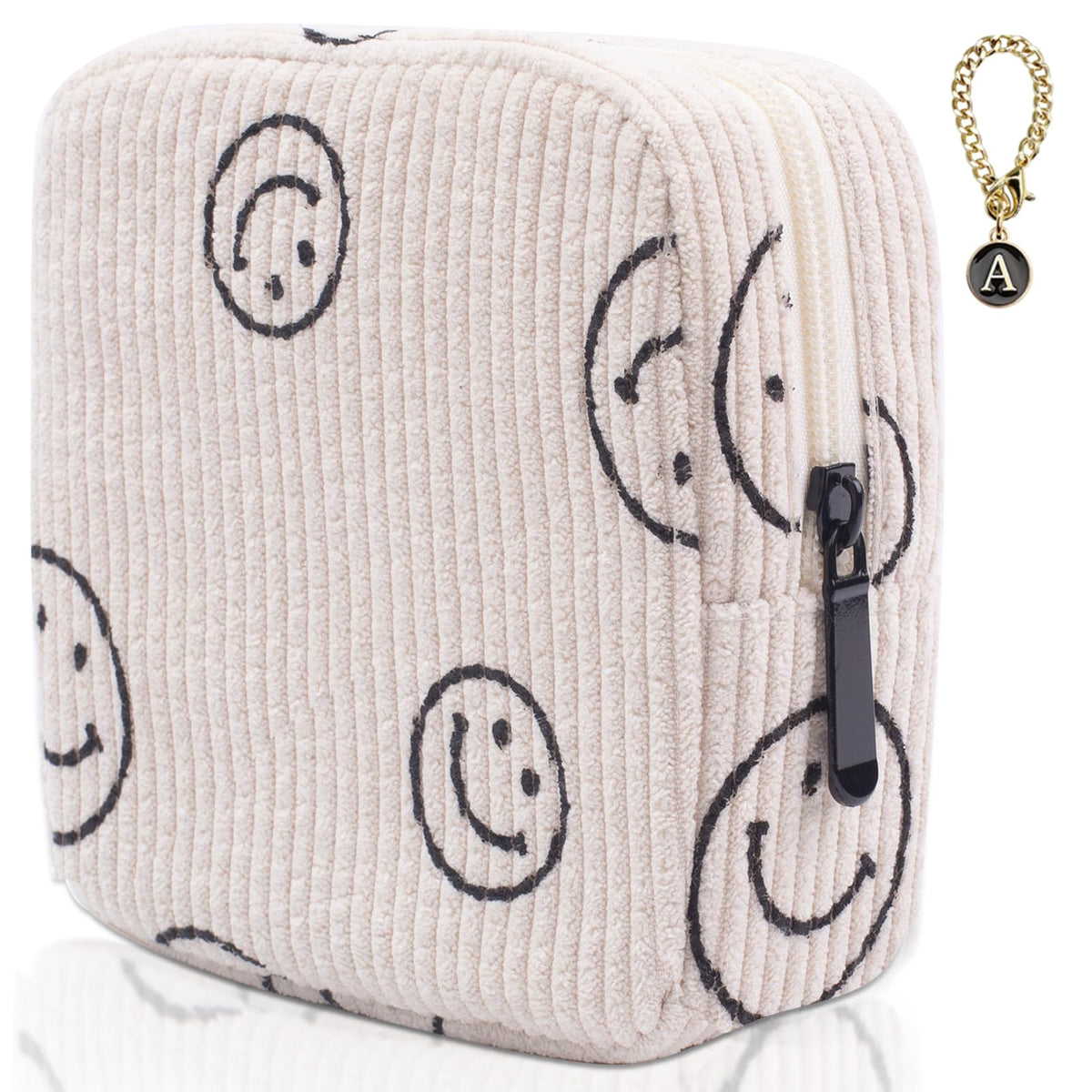 Teircno corduroy period bag with smiley keeps pads organized for on-the-go confidence.