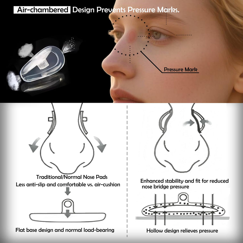 TEKPREM air chamber silicone nose pads offer soft, breathable wear.
