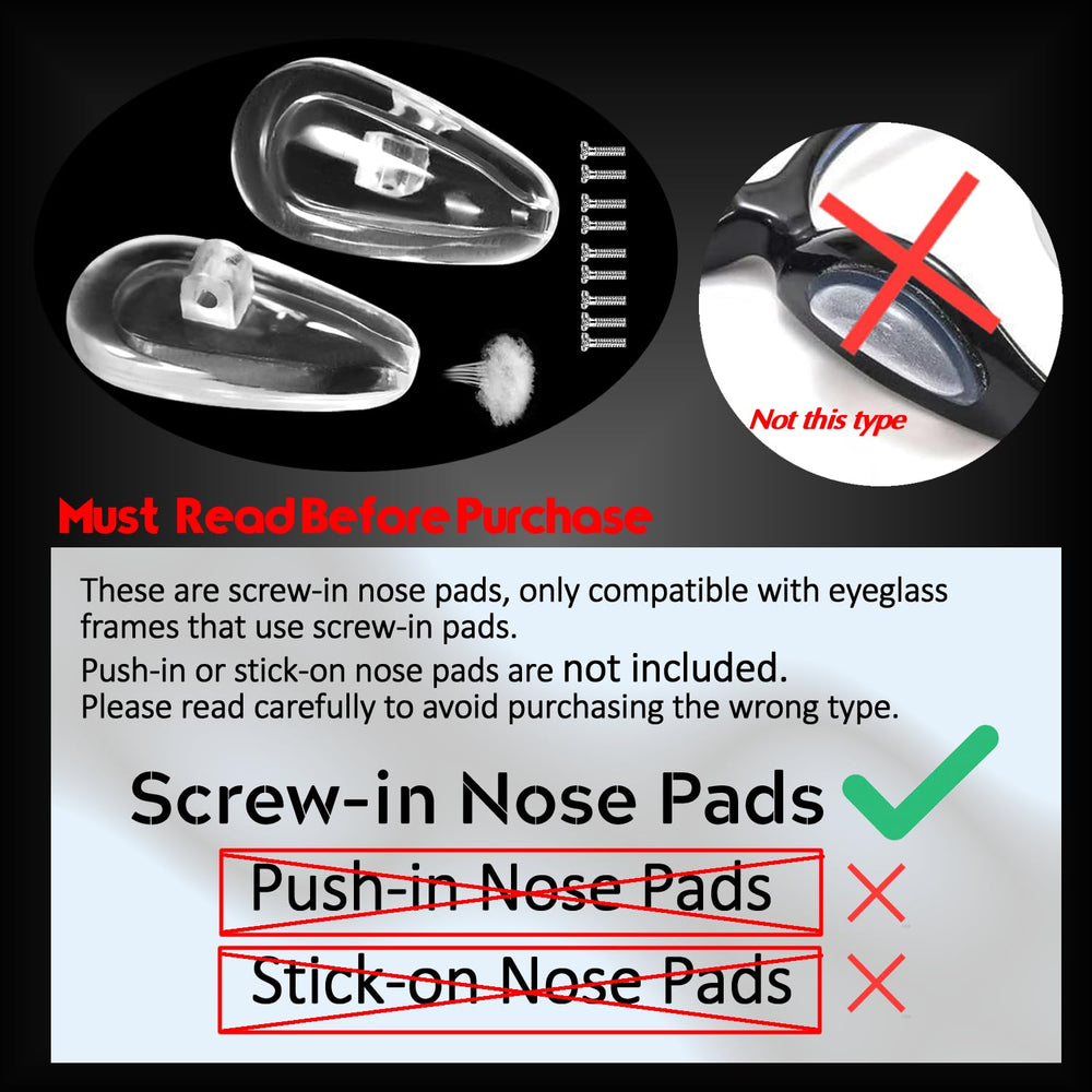 TEKPREM screw-in nose pads five pairs for quick comfortable adjustments.