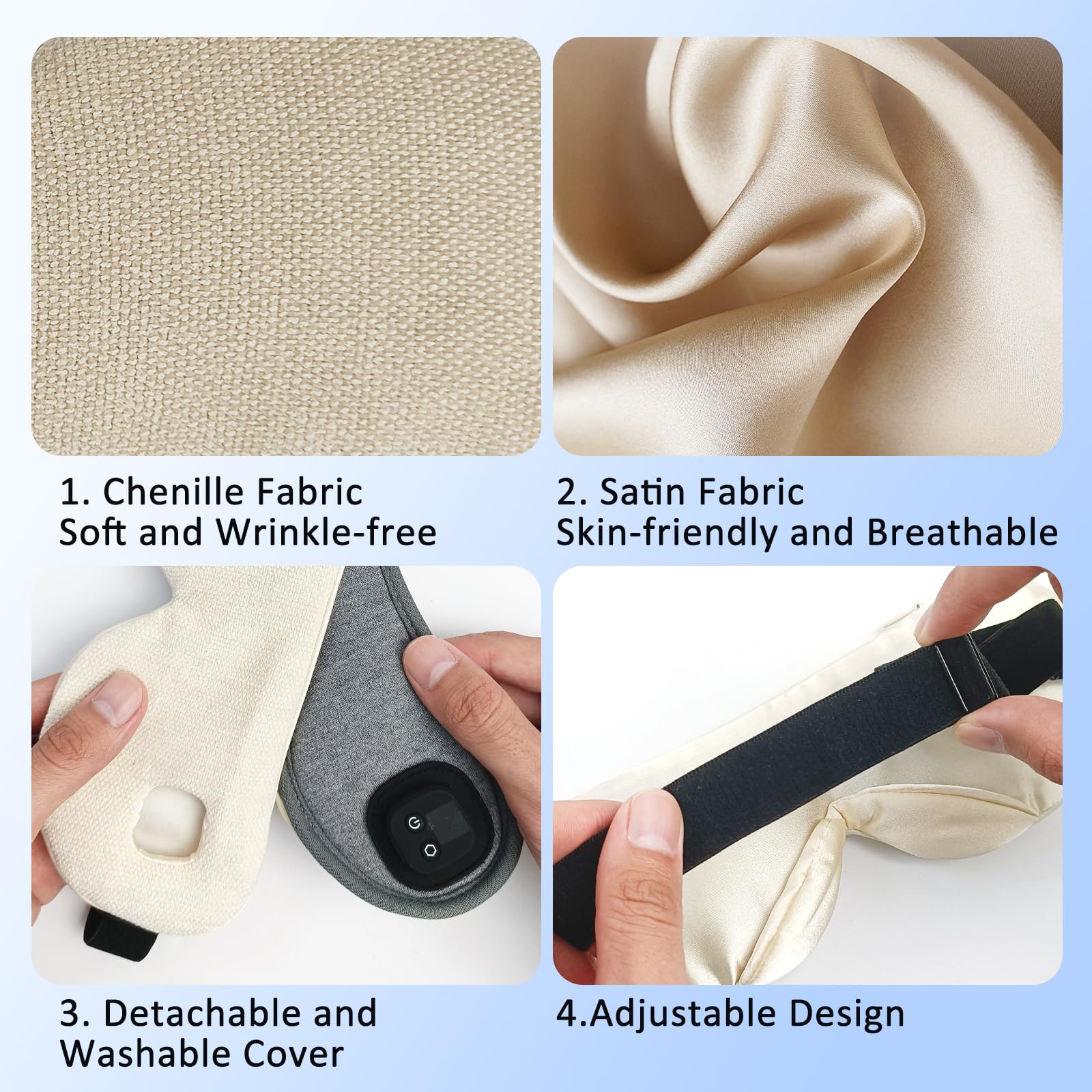 Telepepe eye mask timer settings allow tailored session lengths.