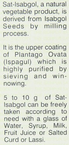 Telephone Sat-Isabgol storage shelf-life image encourages proper container care.