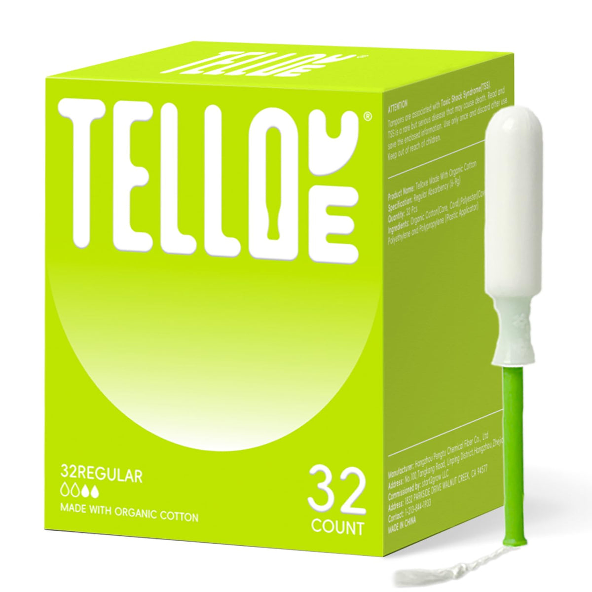 Tellove tampons with organic cotton core provide gentle protection for sensitive skin.