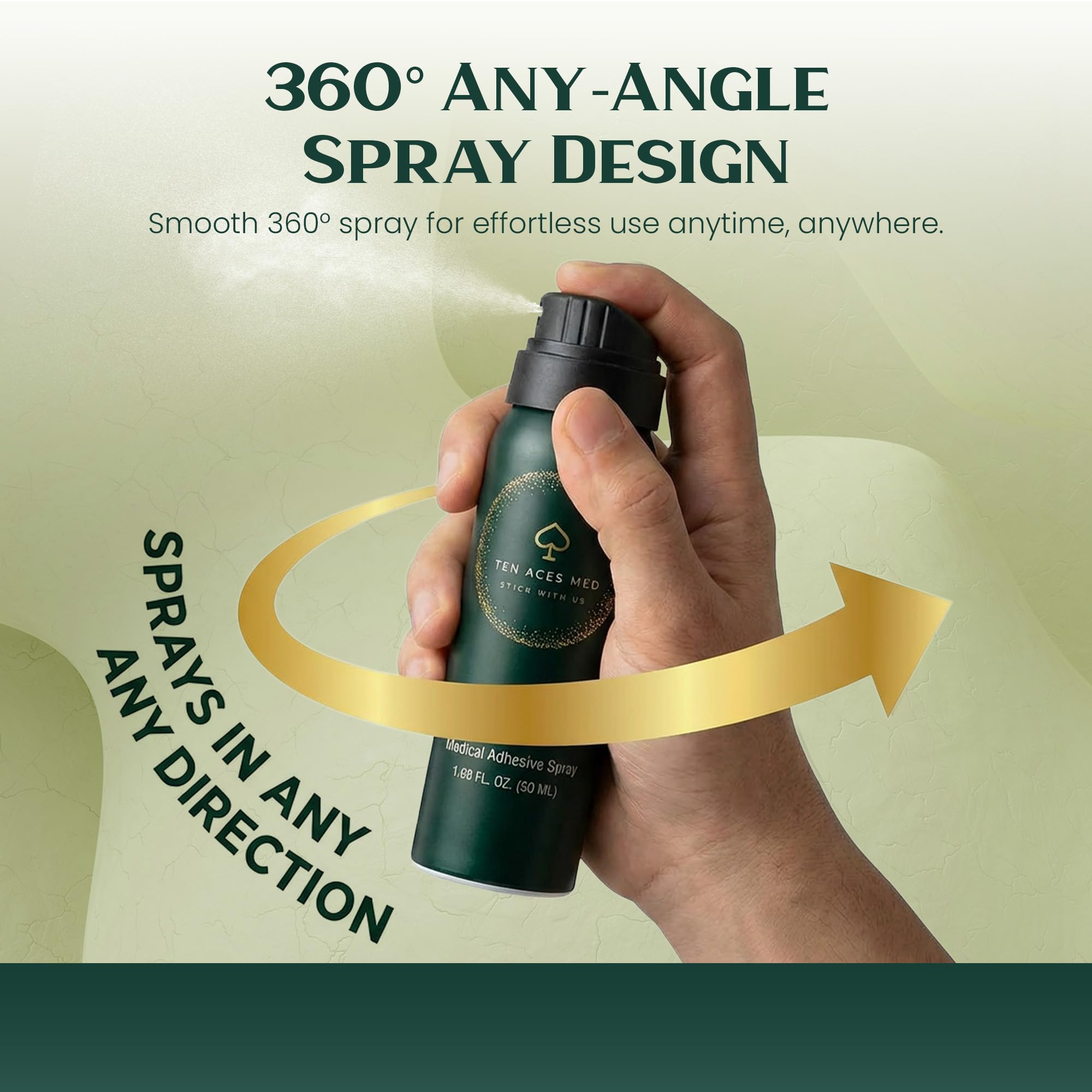 Ten Aces Medical Adhesive Spray provides a liquid-resistant hold during daily activities.