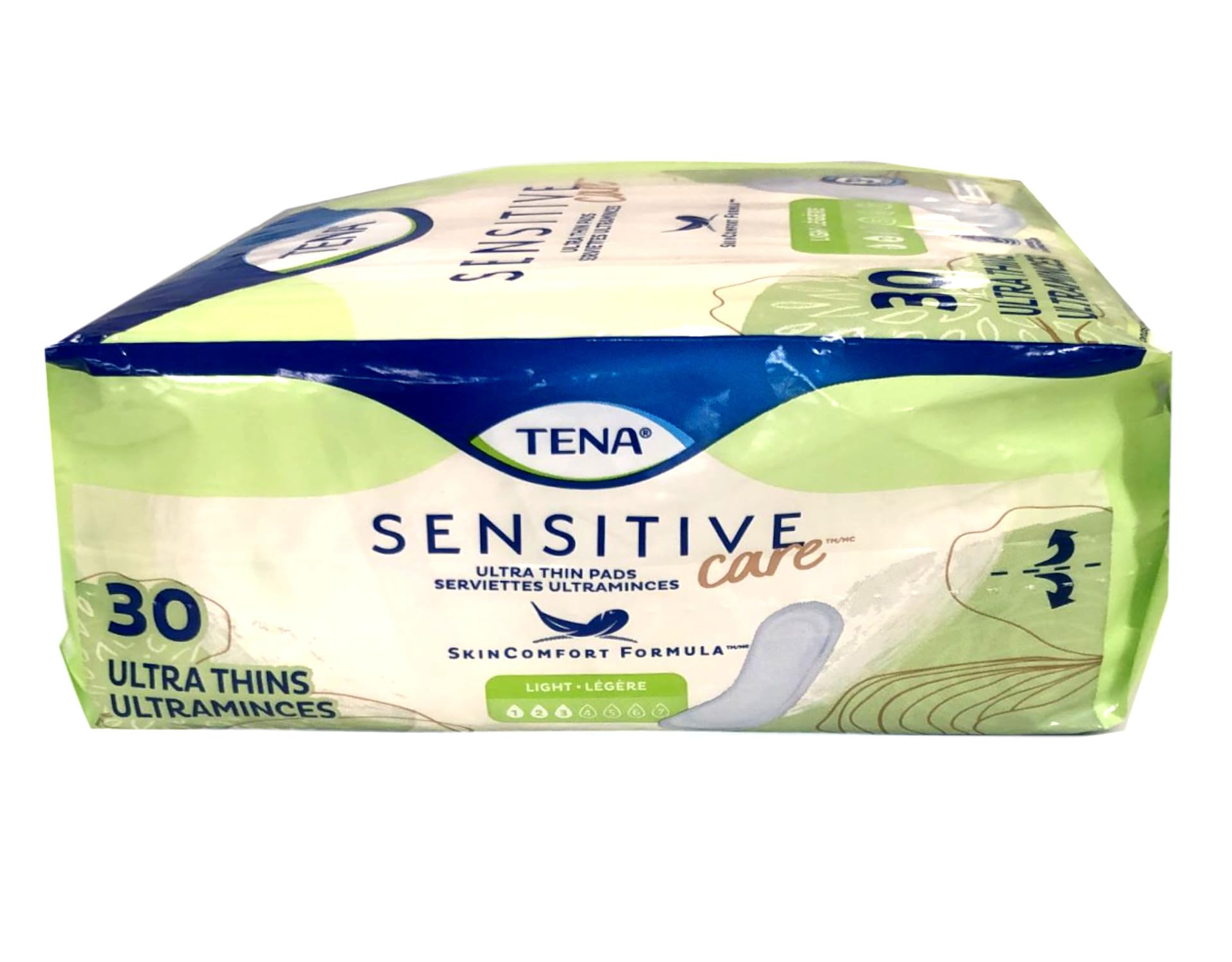Regular length TENA Intimates Ultra Thin Light pad on clean underwear.