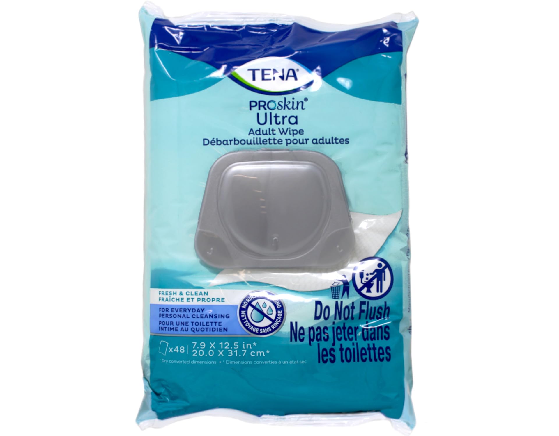 TENA ProSkin Ultra adult wipes with aloe lotion close-up.