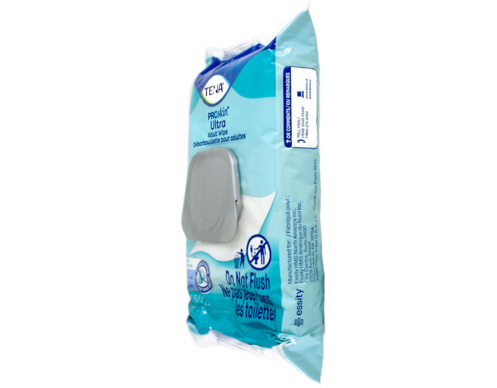 TENA ProSkin Ultra wipe demonstrating no-rinse cleansing.